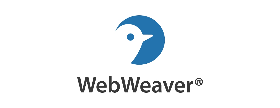 Logo von WebWeaver mit einem blauen Kreis in dem ein weißer Vogelkopf zu sehen ist und darunter WebWeaver steht.